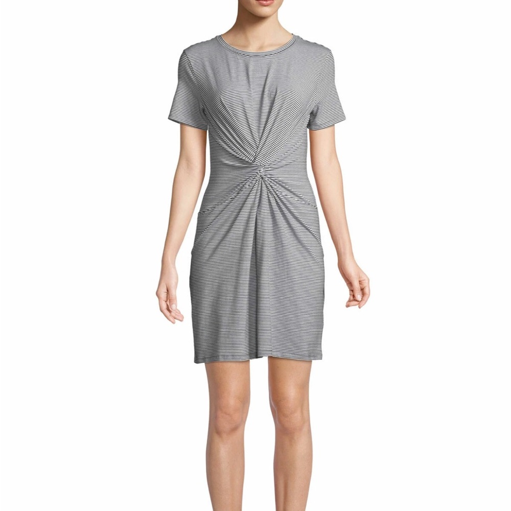 Theory Black and White Knotted T-shirt Dress